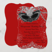 Mooie Rood en Zwarte Maskerade Feestje Kaart (Voorkant / Achterkant)