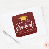 Mooie Rood Goud Afstudeerder Pet 2025 Afstuderen Vierkante Sticker (Envelop)