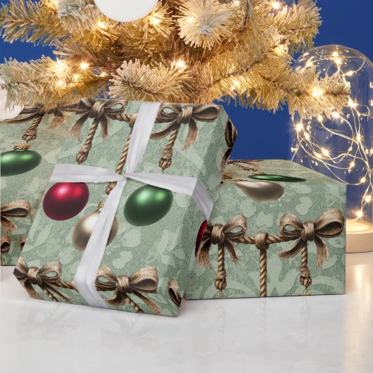 Mooie Rood,Goud,Groen Kerst Bal Ornament Cadeaupapier (Feestdagen)