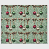 Mooie Rood,Goud,Groen Kerst Bal Ornament Cadeaupapier (Vlak)