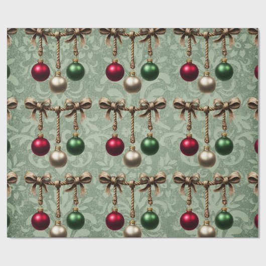 Mooie Rood,Goud,Groen Kerst Bal Ornament Cadeaupapier (Vlak)