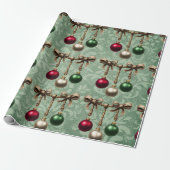 Mooie Rood,Goud,Groen Kerst Bal Ornament Cadeaupapier (Uitgerold)