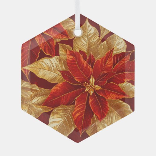 Mooie  Rood Goud Poinsettias Ornament (Voorkant)