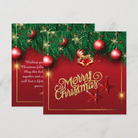 Mooie Rood Goud Vrolijk Kerstwensen Kaart (Voorkant / Achterkant)