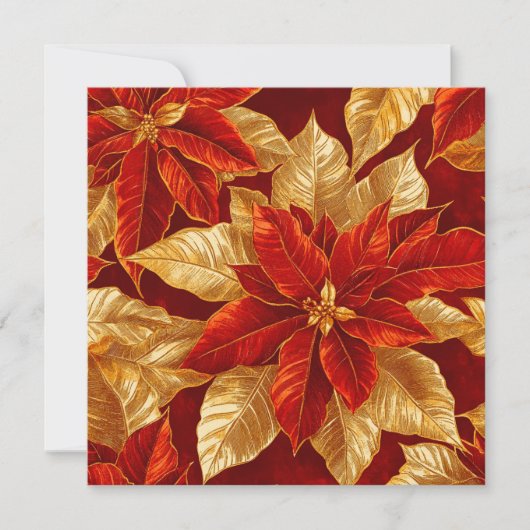 Mooie  rood gouden poinsettia's feestdagenkaart (Voorkant)