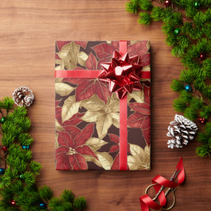 Mooie rood gouden  Poinsettias kerst Cadeaupapier