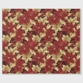Mooie rood gouden Poinsettias kerst Cadeaupapier (Vlak)