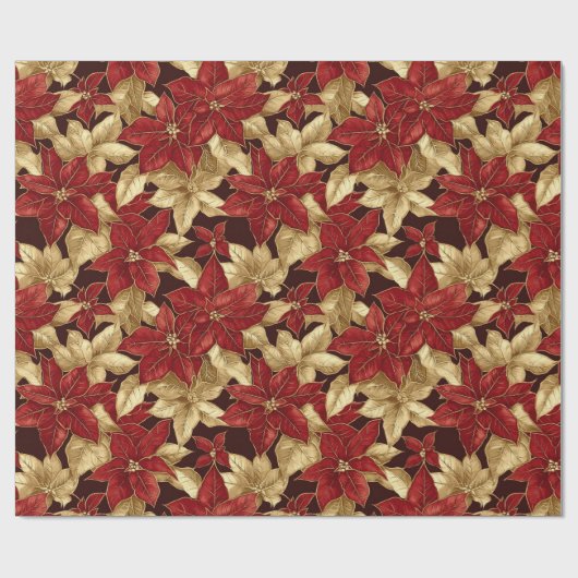 Mooie rood gouden Poinsettias kerst Cadeaupapier (Vlak)