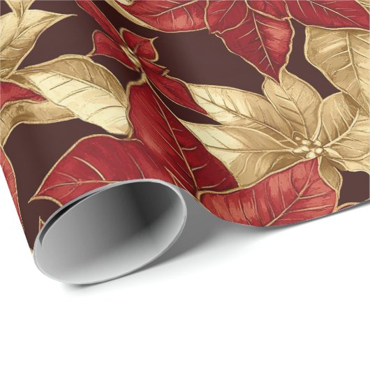 Mooie rood gouden  Poinsettias kerst Cadeaupapier (Rol Hoek)