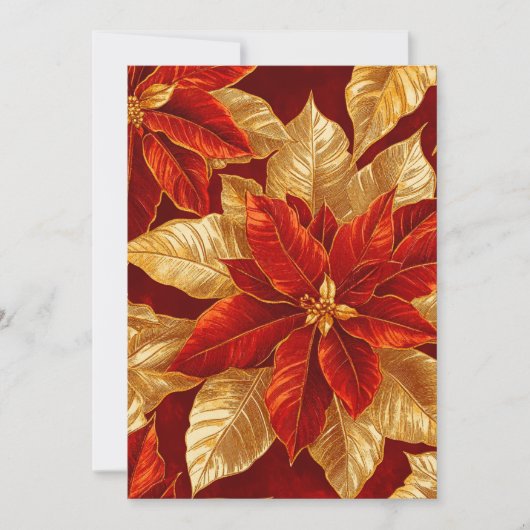 Mooie rood gouden  Poinsettias kerst Feestdagenkaart (Voorkant)