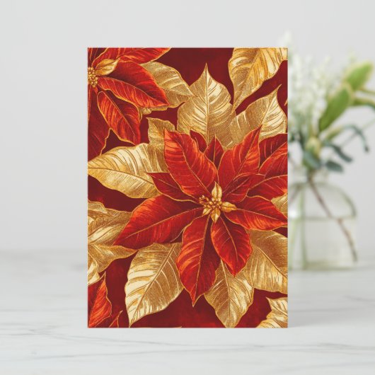 Mooie rood gouden  Poinsettias kerst Feestdagenkaart (Staand voorkant)