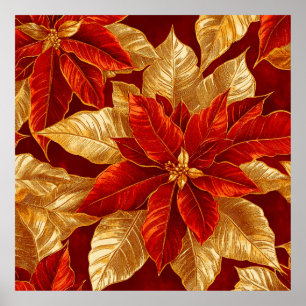 Mooie rood gouden  Poinsettias kerst Poster