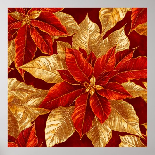 Mooie rood gouden  Poinsettias kerst Poster (Voorkant)
