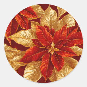 Mooie rood gouden Poinsettias kerst Ronde Sticker