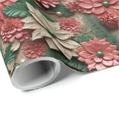 Mooie Rood Groen en Wit 3D Poinsettias Cadeaupapier (Rol Hoek)
