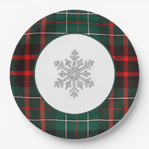 Mooie Rood & Groen Kerst Plaid Sneeuwvlok Papieren Bordje