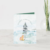 Mooie Rood & Groen Vos Waterverf Kerstmis Feestdagen Kaart (Voorkant)