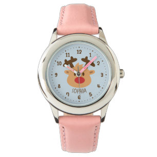 Mooie Rood-Nezige Rendier Kids Gepersonaliseerde H Horloge