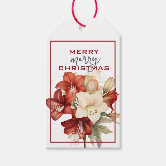 MOOIE ROOD & WIT AMARYLLIS BLOEMEN KERSTMIS CADEAULABEL (Voorkant)