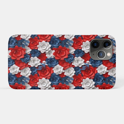 Mooie Rood Wit Blauw Bloemtuin Floral USA Case-Mate iPhone Case (Achterkant (horizontaal))