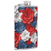 Mooie Rood Wit Blauw Bloemtuin Floral USA Heupfles (Rechts)
