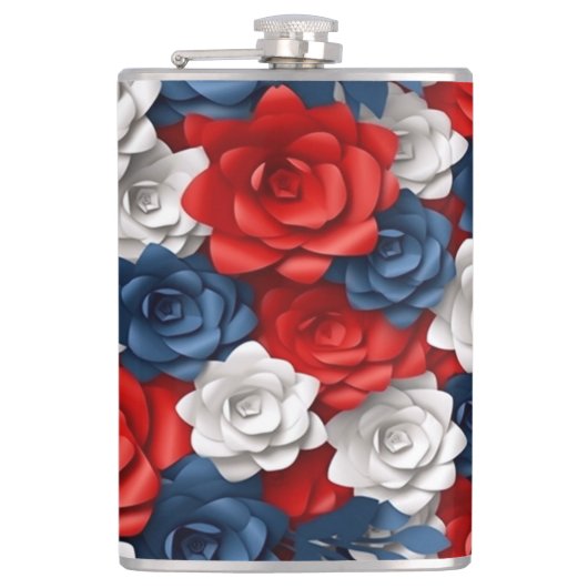 Mooie Rood Wit Blauw Bloemtuin Floral USA Heupfles (Voorkant)