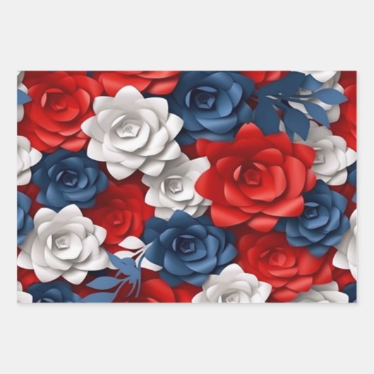 Mooie Rood Wit Blauw Bloemtuin Floral USA Inpakpapier Vel (Voorkant 3)