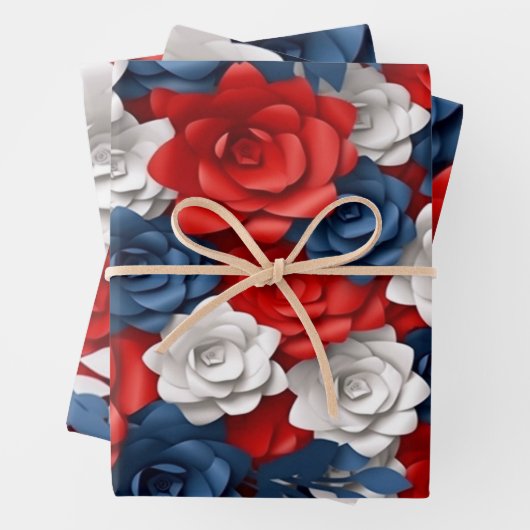 Mooie Rood Wit Blauw Bloemtuin Floral USA Inpakpapier Vel (In situ)