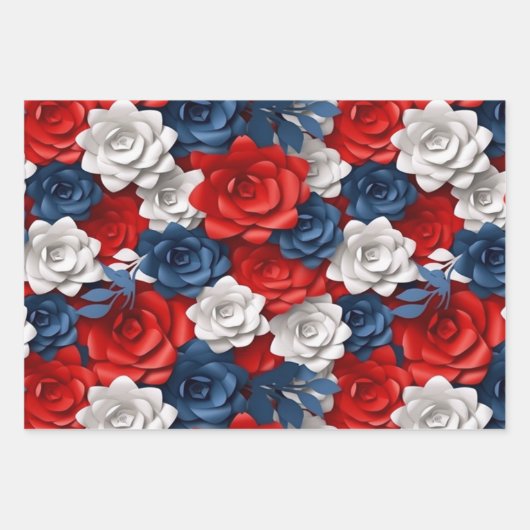 Mooie Rood Wit Blauw Bloemtuin Floral USA Inpakpapier Vel (Voorkant)