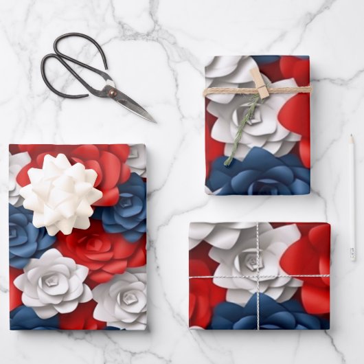 Mooie Rood Wit Blauw Bloemtuin Floral USA Inpakpapier Vel (Voorkant)