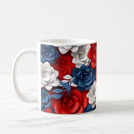 Mooie Rood Wit Blauw Bloemtuin Floral USA Koffiemok (Links)