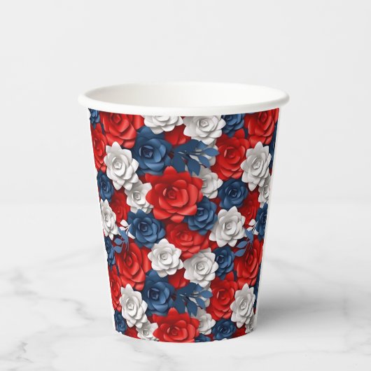 Mooie Rood Wit Blauw Bloemtuin Floral USA Papieren Bekers (Voorkant)