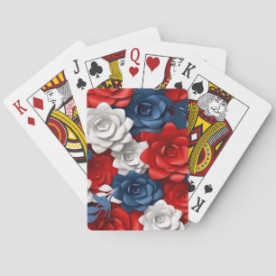 Mooie Rood Wit Blauw Bloemtuin Floral USA Pokerkaarten