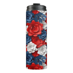 Mooie Rood Wit Blauw Bloemtuin Floral USA Thermosbeker