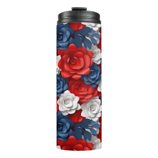 Mooie Rood Wit Blauw Bloemtuin Floral USA Thermosbeker (Voorkant)