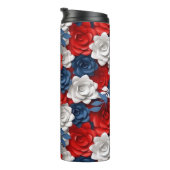 Mooie Rood Wit Blauw Bloemtuin Floral USA Thermosbeker (Geroteerd rechts)
