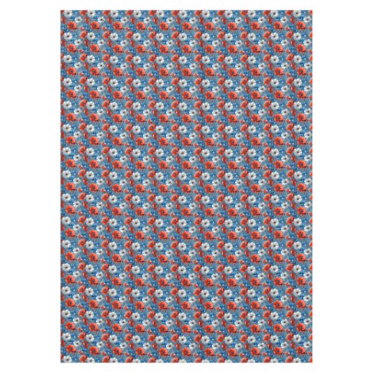 Mooie rood/wit/blauwe bloemen tafelkleed (Voorkant)
