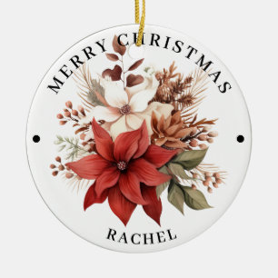 Mooie Rood & Wit Bloemstuk Kerstmis Keramisch Ornament