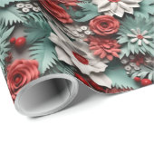 Mooie Rood Wit en Groen 3D Poinsettias Cadeaupapier (Rol Hoek)