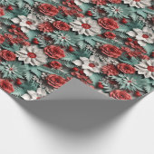 Mooie Rood Wit en Groen 3D Poinsettias Cadeaupapier (Hoek)