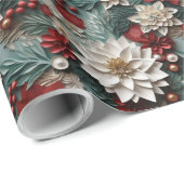 Mooie Rood Wit en Groen 3D Poinsettias Cadeaupapier (Rol Hoek)