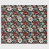 Mooie Rood Wit en Groen 3D Poinsettias Cadeaupapier (Vlak)