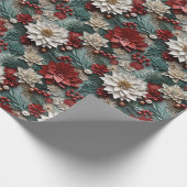 Mooie Rood Wit en Groen 3D Poinsettias Cadeaupapier (Hoek)