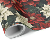 Mooie Rood Wit en Groen Poinsettia Cadeaupapier (Rol Hoek)