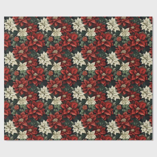 Mooie Rood Wit en Groen Poinsettia Cadeaupapier (Vlak)