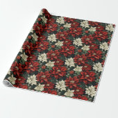 Mooie Rood Wit en Groen Poinsettia Cadeaupapier (Uitgerold)