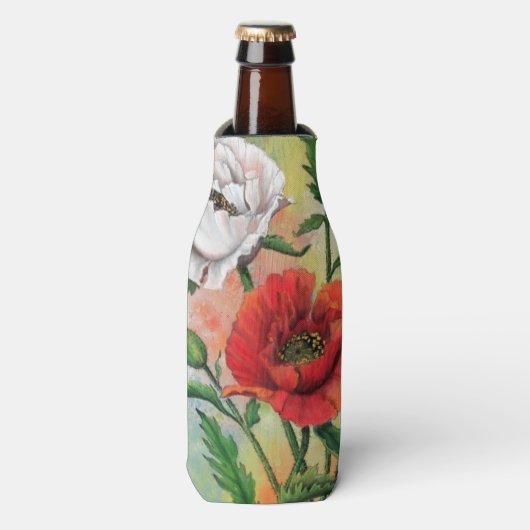 Mooie Rood Witte Klaproos Fles Koeler (Fles Voorkant)