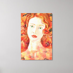 Mooie roodharige vrouw met groene ogen canvas prin afdruk