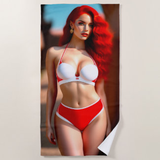Mooie roodkopmeisje ilustratie Beach Towel Strandlaken