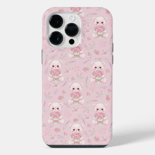 Mooie Roos Beer en Bloem Boeket Naadloos Patroon iPhone 14 Pro Max Hoesje